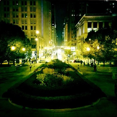 East Washington Street at night